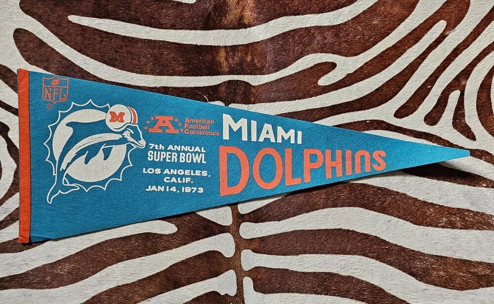1973 Vintage Miami Dolphins Nfl Football AFL Pennant 12x30 Super Bowl Rare